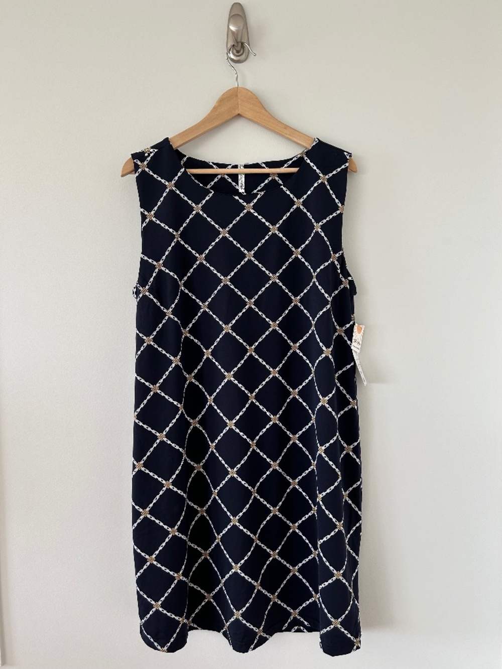 NWT Lulu-B UPF 50+ Classic Sleeveless Shift Dress in Navy - Chain Print Sz 1X